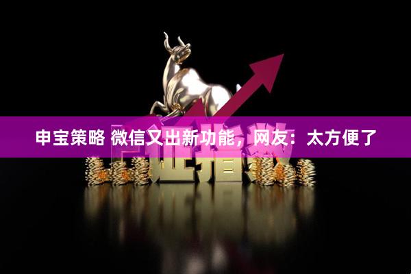 申宝策略 微信又出新功能，网友：太方便了